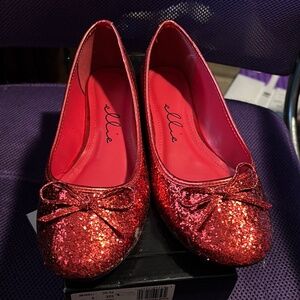 Ellie Red Glitter Flats with Bow